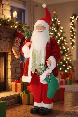 HOMCOM Life Size Animated Musical Santa 120cm with Stocking Red