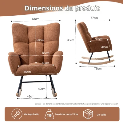 Fauteuil à bascule en tissu teddy, Marron