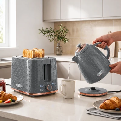 HOMCOM 1.7L Kettle & 2-Slice Toaster Set Grey