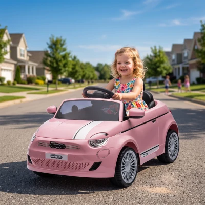 AIYAPLAY Macchina Elettrica per Bambini 12V Fiat 500, 3-6 Anni, Rosa