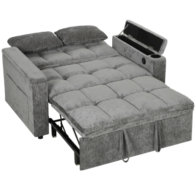HOMCOM Canapé-lit 2 Places Dossier Réglable 136x190cm Gris