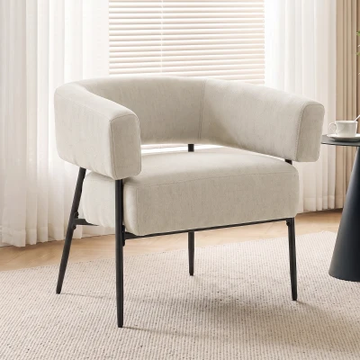HOMCOM Fauteuil voor Woonkamer, Loungestoel met Dik Kussen, Gestoffeerde Relaxstoel in Linnenlook met Stalen Frame, Beige