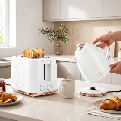 HOMCOM 1.7L Fast Boil Kettle & Toaster Set White
