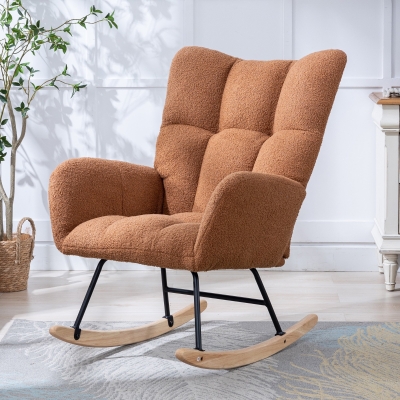 Fauteuil à bascule en tissu teddy, Marron