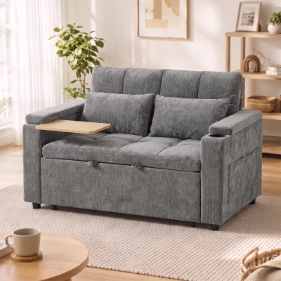 HOMCOM Canapé-lit 2 Places Dossier Réglable 136x190cm Gris