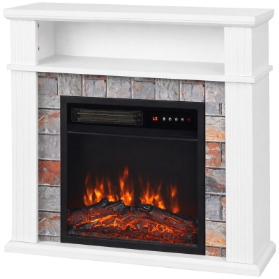 HOMCOM Chimenea Eléctrica Decorativa 1800W con Repisa Efecto Llama 5 Brillos Termostato Temporizador Mando Blanco