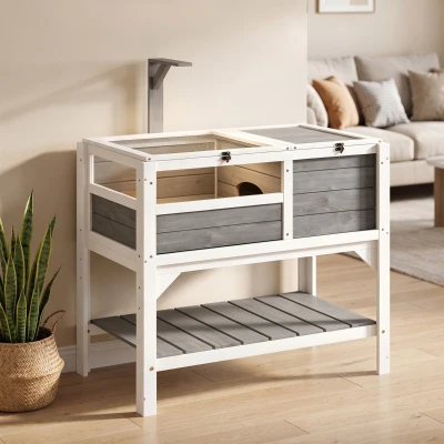 PawHut Maison Tortue Bois avec Rangement 84x51x103cm