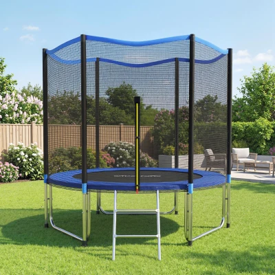 SPORTNOW Cama Elástica Exterior Ø305 cm Trampolín para Niños con Red de Seguridad Escalera y Acolchado de Muelles Azul