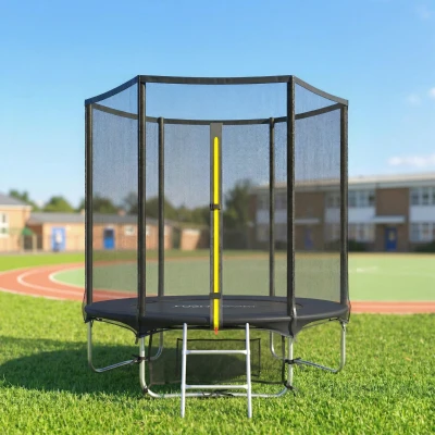 SPORTNOW Cama Elástica Exterior Ø183 cm Trampolín para Niños +6 Años Adultos con Red de Seguridad Escalera de 2 Peldaños Negro