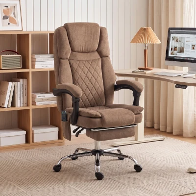 HOMCOM Fauteuil Bureau Massant Chauffant Velours Marron Inclinable