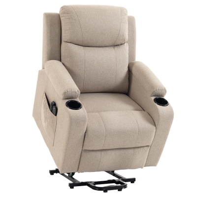 HOMCOM Riser Recliner Chair Electric Lift Massage Linen Beige