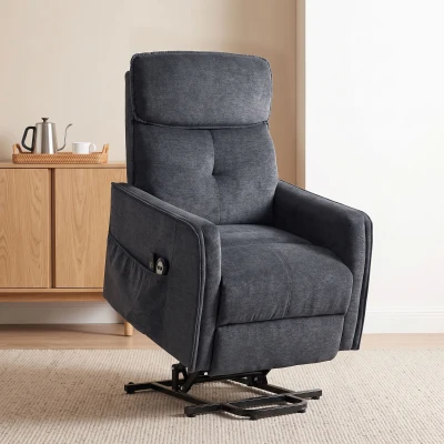 HOMCOM Poltrona Relax Reclinável Elétrica Elevatória com 2 Pontos de Massagem, Assento com Molas, Apoio para os Pés, Chenille, Preto