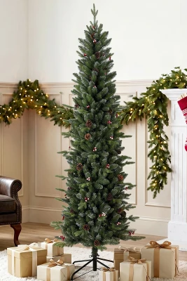 HOMCOM Slim Pine Xmas Tree 6ft Foldable Steel Stand Green