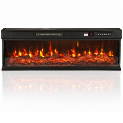 HOMCOM Lareira Elétrica de Encastrar ou Independente 750/1500W, 3 Lados, 12 Cores de Chama 3D, Termóstato, Telecomando, Preta