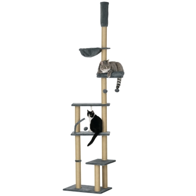PawHut Cat Tree 6-Tier Activity Centre Adjustable Height Grey