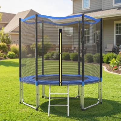 SPORTNOW Cama Elástica Exterior Ø244 cm Trampolín para Niños con Red de Seguridad Escalera y Acolchado de Muelles Azul