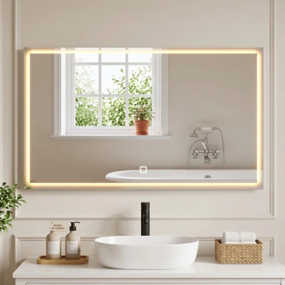 HOMCOM Espejo de Baño con Luces LED y Función de Memoria Antivaho 120x70 cm 3 Colores Regulables Ajuste de Brillo Plata