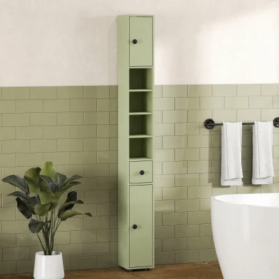 kleankin Armoire Haute Salle de Bain Vert 1 Tiroir 4 Étagères