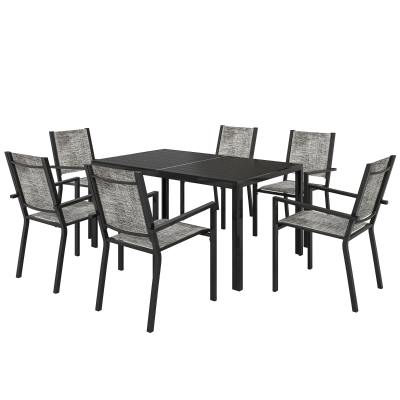 Outsunny Table Extérieure 150cm + 6 Chaises Empilables Acier Noir