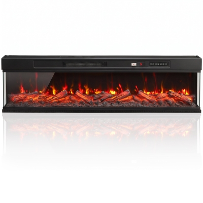 HOMCOM Lareira Elétrica Encastrável ou de Chão 750/1500W, 3 Lados, 12 Cores de Chama 3D, Termóstato, Comando à Distância, Preto