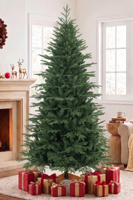 HOMCOM 7ft Artificial Christmas Tree Pine Wood Stand Green