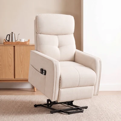 HOMCOM Poltrona Relax Reclinável Elétrica Elevatória com 2 Pontos de Massagem, Assento com Molas e Apoio para os Pés, Chenille Creme