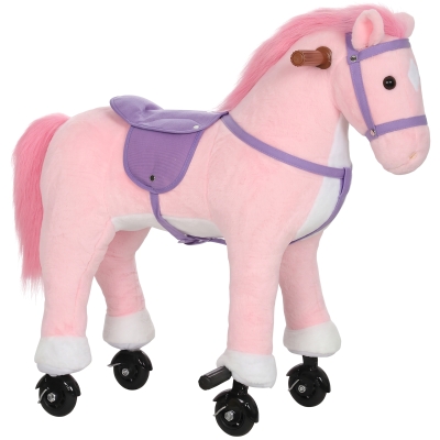 AIYAPLAY Plush Rocking Horse Music Wheels Pedal 50kg Pink
