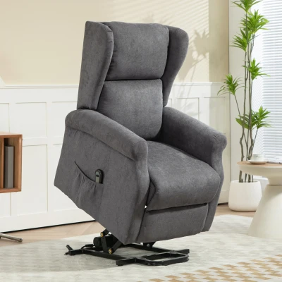 HOMCOM Fotel Relaksacyjny z Pomocą przy Wstawaniu, Funkcja Leżenia, do 200kg, 72,5x94x109cm, Ciemnoszary