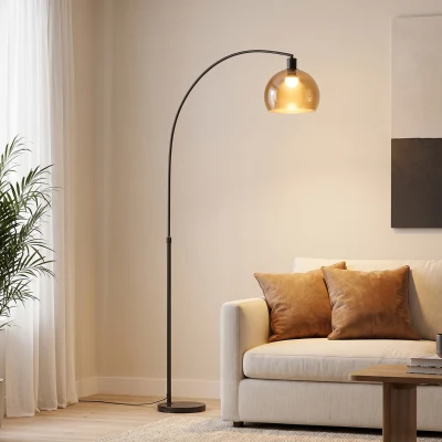 HOMCOM Lampada ad Arco con Interruttore a Pedale Nero e Grigio