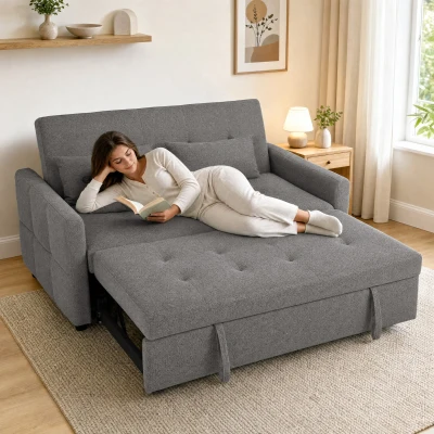 HOMCOM Divano Letto 2 Posti 3 in 1 Reclinabile in Tessuto, Grigio