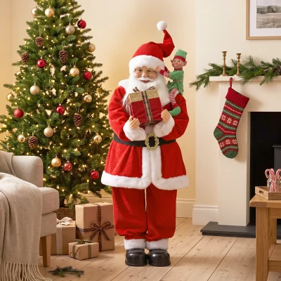 HOMCOM 4ft Animated Singing Dancing Santa Figure with Elf Red