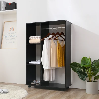 HOMCOM Armoire Mobile Noire 2 Portes Panneaux Particules