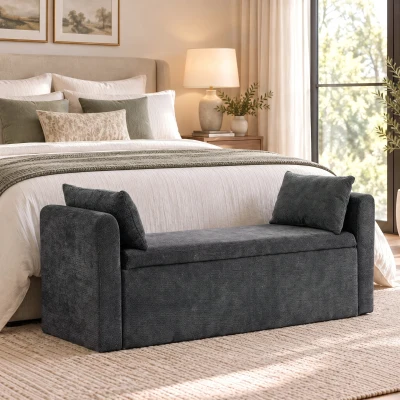 HOMCOM Banco de Almacenaje de Chenilla con Reposabrazos y Cojines Tapa Hidráulica Carga 220 kg 137x45x51 cm, Gris Oscuro