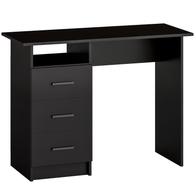 HOMCOM Scrivania con 3 Cassetti e Ripiano, 100x40x75 cm, Nero