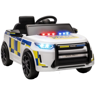 AIYAPLAY Auto elettrica polizia 12 V con telecomando, bianco