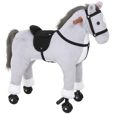 AIYAPLAY Cavalo de Brincar com Rodas, Sons de Cascos, Música, Pedais e Pegas, Estrutura em Metal, +3 Anos, 50 kg, Cinzento