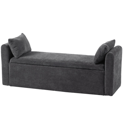HOMCOM Banco de Almacenaje de Chenilla con Reposabrazos y Cojines Tapa Hidráulica Carga 220 kg 137x45x51 cm, Gris Oscuro