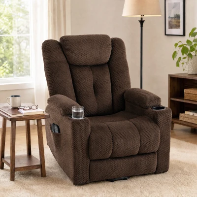 HOMCOM Cadeirão Relax Reclinável Elétrico Elevatório para Idosos com Massagem, Calor e Porta-copos Castanho Escuro