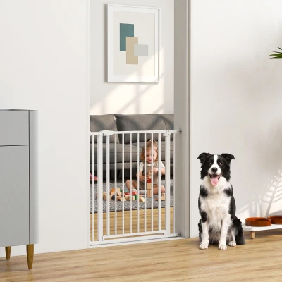 PawHut Cancelletto per Cani, Apertura Bidirezionale, 76-82 cm, Bianco