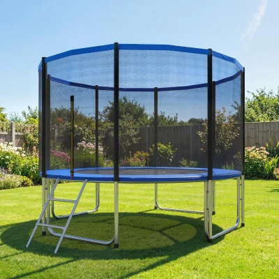 SPORTNOW Cama Elástica Exterior Ø366 cm Trampolín para Niños con Red de Seguridad Escalera y Acolchado de Muelles Azul