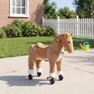 AIYAPLAY Cavalo de Brincar para Montar com Rodas, Sons de Cascos, Música e Pedais, Asas, Estrutura Metálica, +3 Anos, 50 kg, Castanho