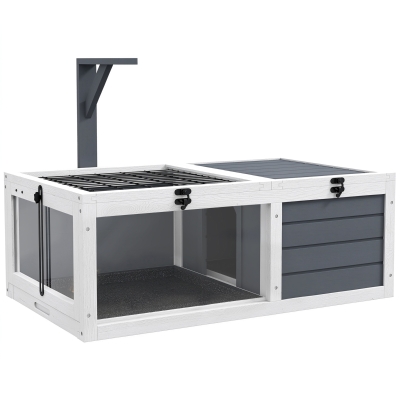 PawHut Cage Tortue Petit Animal 2 Espaces Lampe Gris