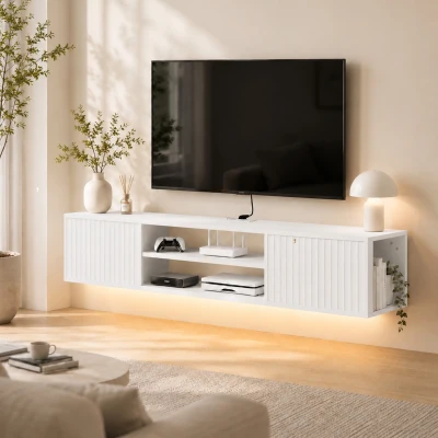 HOMCOM Mobile Porta TV Fino a 65" con Ripiano Regolabile, Bianco
