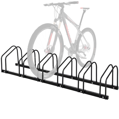 HOMCOM Aparcamiento para 6 Bicicletas Soporte de Acero para Aparcar Bicicletas en el Suelo o Pared 179x33x27 cm Negro