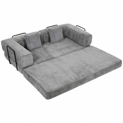 HOMCOM 205 cm slaapbank, 5-in-1, frameloze futon, 75 cm diepe zitting, hoogdicht schuim, grijs, geen montage nodig