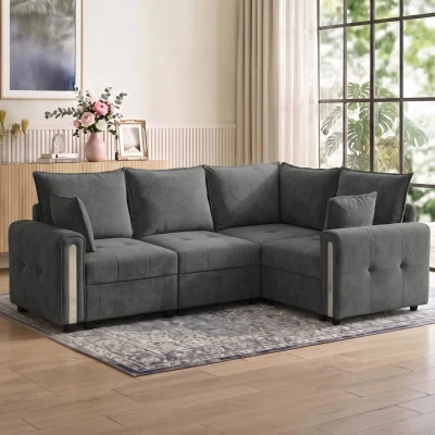 HOMCOM L Shaped 3-Seater Sofa Lift-Up Storage Dark Grey
