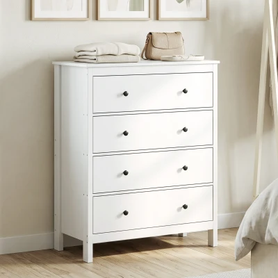 HOMCOM Comodă cu 4 sertare, comodă modernă pentru dormitor, cu sertare ușor glisante, 74 x 35 x 97 cm, alb
