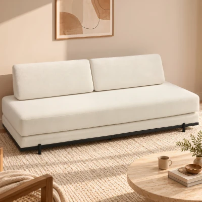 HOMCOM Sofá-cama 3 em 1 de 3 Lugares com 2 Almofadas Laváveis e Estrutura em Aço 193x82x57 cm Creme