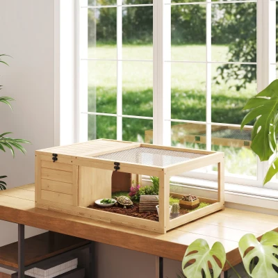 PawHut Wooden Tortoise House with Mesh Roofs