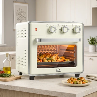 HOMCOM 5-in1 Mini Ofen, 20 L Fassungsvermögen, 1400W, 1 Backrost, 1 Backblech, 60 Min. Timer